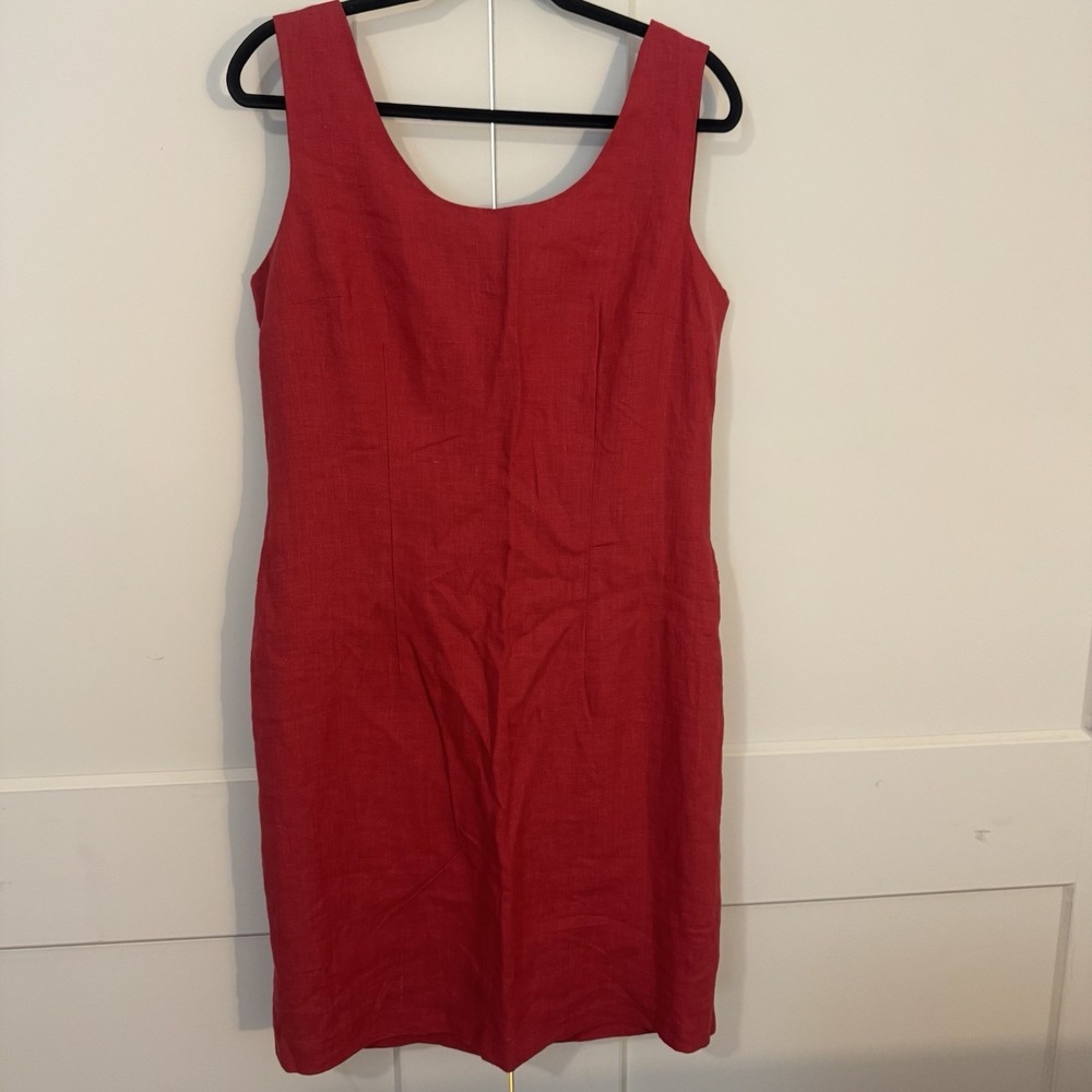 Vintage NY Sake Dress 12 Red 100% Linen Sheath Beach Nautical Preppy Women's